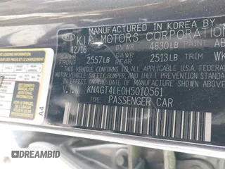 2017 Kia Optima z VIN KNAGT4LE0H5010561, wystawiony jako IAAI lot #41623263 z przebiegiem 80 442 mil mil oraz . Historia ofert i sprzedaży dostępna na DreamBid. Obrazek 9.
