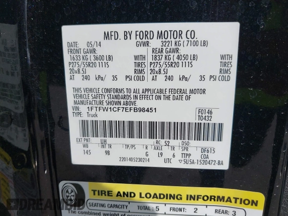 2014 Ford F-150 XL z VIN 1FTFW1CF7EFB98451, wystawiony jako IAAI lot #42393005 z przebiegiem 47 474 mil mil oraz . Historia ofert i sprzedaży dostępna na DreamBid. Obrazek 9.