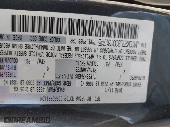 2012 Mazda 5 Sport with VIN JM1CW2BL8C0131745, listed as a IAAI auction lot 42625411 with 194,875 mi miles and . Bid and sale history available at DreamBid. Image 9.