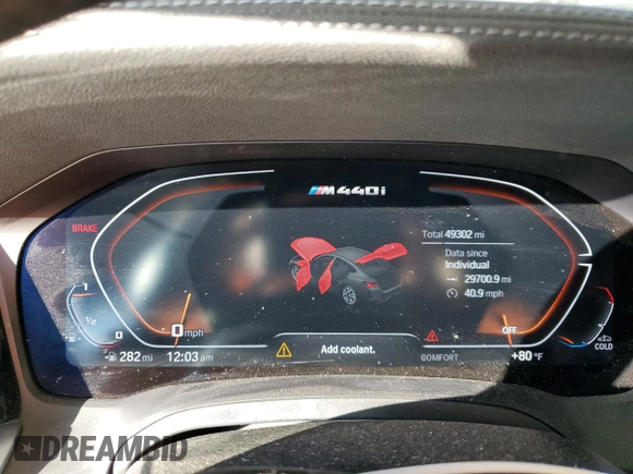 2022 BMW 4 Series M440i xDrive with VIN WBA13AW06NFM38130, listed as a Copart auction lot 82403874 with 49,302 mi miles and Salvage title. Bid and sale history available at DreamBid. Image 9.