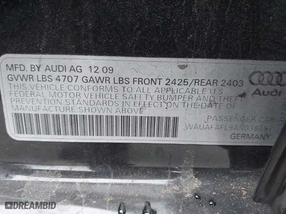 2010 Audi A4 2.0T Premium with VIN WAUAFAFL9AN038497, listed as a IAAI auction lot 41229609 with 143,539 mi miles. Bid and sale history available at carsss.com. Image 9.