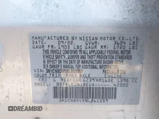 2022 Nissan Versa S with VIN 3N1CN8DV5NL861559, listed as a IAAI auction lot 41940000 with 65,065 mi miles and . Bid and sale history available at DreamBid. Image 9.