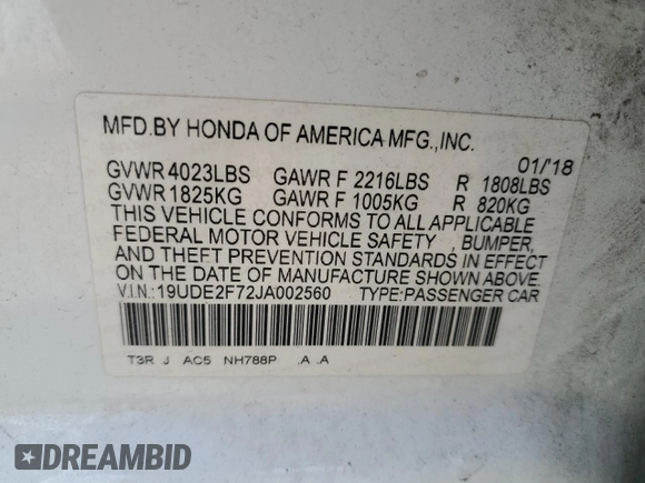 2018 Acura ILX Premium with VIN 19UDE2F72JA002560, listed as a Copart auction lot 78209234 with 59,109 mi miles and Non repairable. Bid and sale history available at DreamBid. Image 12.
