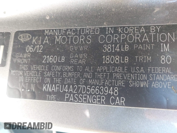 2013 Kia Forte EX with VIN KNAFU4A27D5663948, listed as a IAAI auction lot 41748962 with 110,499 mi miles. Bid and sale history available at carsss.com. Image 9.