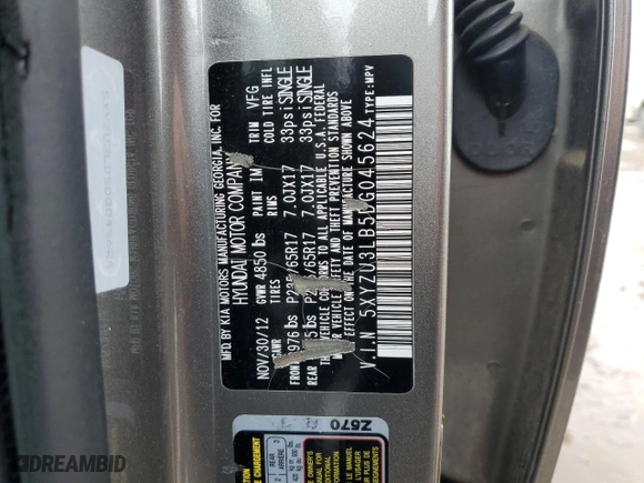 2013 Hyundai Santa Fe Sport with VIN 5XYZU3LB5DG045624, listed as a Copart auction lot 46711235 with 126,384 mi miles and Salvage Title. Bid and sale history available at carsss.com. Image 14.