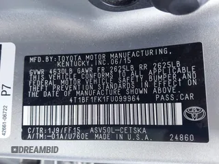 2015 Toyota Camry XLE with VIN 4T1BF1FK1FU099964, listed as a IAAI auction lot 41211645 with 209,364 mi miles and . Bid and sale history available at DreamBid. Image 9.