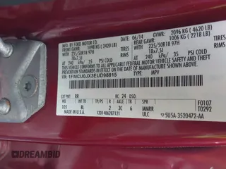 2014 Ford Escape Titanium with VIN 1FMCU0JX3EUD98815, listed as a IAAI auction lot 42078367 with 124,680 mi miles. Bid and sale history available at carsss.com. Image 9.