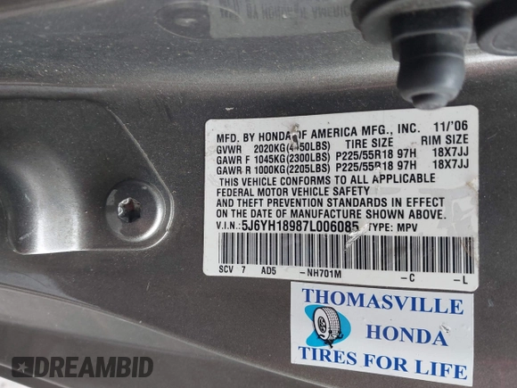2007 Honda Element SC with VIN 5J6YH18987L006085, listed as a IAAI auction lot 42164528 with 253,868 mi miles and . Bid and sale history available at DreamBid. Image 9.
