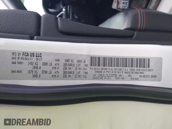 2018 Jeep Grand Cherokee Trailhawk with VIN 1C4RJFLT2JC137793, listed as a IAAI auction lot 41697299 with 149,100 mi miles and . Bid and sale history available at DreamBid. Image 9.