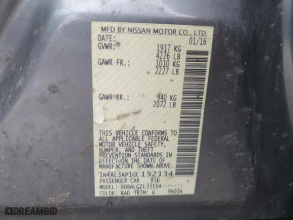 2016 Nissan Altima 2.5 SL with VIN 1N4AL3AP1GC152134, listed as a Copart auction lot 52192015 with 175,158 mi miles and Clean Title. Bid and sale history available at carsss.com. Image 12.