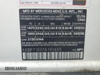 2007 Mercedes-Benz GL-Class with VIN 4JGBF71E07A191655, listed as a Copart auction lot 74016834 with 182,121 mi miles and Salvage Title. Bid and sale history available at carsss.com. Image 13.