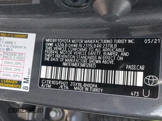 2021 Toyota C-HR LE with VIN NMTKHMBX3MR128835, listed as a IAAI auction lot 41891619 with 57,744 mi miles and . Bid and sale history available at DreamBid. Image 9.