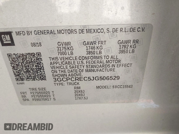 2018 Chevrolet Silverado 1500 LT with VIN 3GCPCREC5JG506529, listed as a IAAI auction lot 41834983 with 83,623 mi miles and . Bid and sale history available at DreamBid. Image 9.