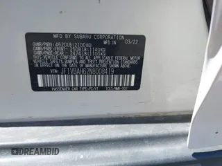 2022 Subaru WRX Premium with VIN JF1VBAH62N8008419, listed as a IAAI auction lot 42048545 with 53,193 mi miles and . Bid and sale history available at DreamBid. Image 9.