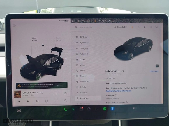 2018 Tesla Model 3 Long Range Battery with VIN 5YJ3E1EA4JF177966, listed as a IAAI auction lot 41920453 with 115,585 mi miles. Bid and sale history available at carsss.com. Image 19.