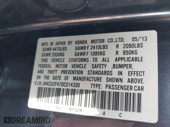 2013 Acura TSX с VIN JH4CU2F47DC014309, выставлен на аукционе IAAI как лот 41807965 с пробегом 146 110 миль миль и . История ставок и продаж доступна на DreamBid. Изображение 9.