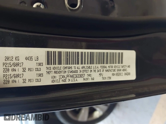2014 Jeep Patriot Latitude with VIN 1C4NJPFA0ED633657, listed as a IAAI auction lot 41447982 with 104,664 mi miles and . Bid and sale history available at carsss.com. Image 9.