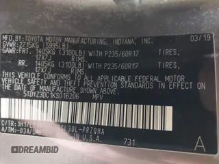 2019 Toyota Sienna XLE Auto Access Seat с VIN 5TDYZ3DC1KS016206, выставлен на аукционе IAAI как лот 41828171 с пробегом 114 048 миль миль и . История ставок и продаж доступна на DreamBid. Изображение 9.