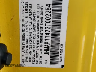 2002 Honda S2000 z VIN JHMAP11472T002254, wystawiony jako Copart lot #73834914 z przebiegiem 111 274 mil mil oraz Szkody całkowita. Historia ofert i sprzedaży dostępna na DreamBid. Obrazek 13.
