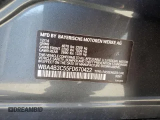 2015 BMW 4 Series 435i xDrive with VIN WBA4B3C55FD670422, listed as a Copart auction lot 45791165 with 95,786 mi miles and Non Repairable. Bid and sale history available at DreamBid. Image 12.