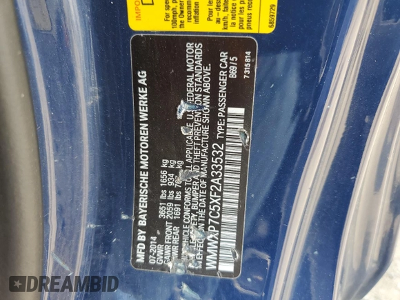 2015 MINI Hardtop S with VIN WMWXP7C5XF2A33532, listed as a Copart auction lot 53869115 with 115,583 mi miles and Clean Title. Bid and sale history available at DreamBid. Image 12.