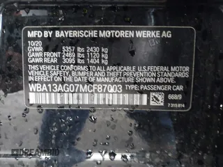 2021 BMW 5 Series 530e with VIN WBA13AG07MCF87003, listed as a IAAI auction lot 41550152 with 52,214 mi miles and . Bid and sale history available at carsss.com. Image 9.