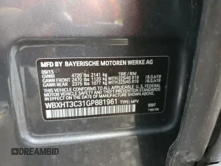 2016 BMW X1 xDrive28i z VIN WBXHT3C31GP881961, wystawiony jako Copart lot #56494955 z przebiegiem Nie podano mil oraz Tytuł czysty. Historia ofert i sprzedaży dostępna na DreamBid. Obrazek 14.