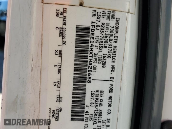 1996 Ford Econoline Cargo z VIN 1FDEE14HXTHA20688, wystawiony jako Copart lot #80077294 z przebiegiem 216 001 mil mil oraz Nie do naprawy • Non repairable. Historia ofert i sprzedaży dostępna na DreamBid. Obrazek 12.