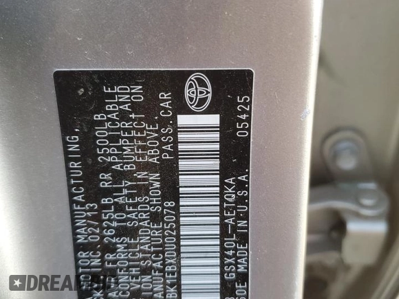 2013 Toyota Avalon XLE with VIN 4T1BK1EBXDU025078, listed as a Copart auction lot 80760244 with 66,365 mi miles and Salvage Title. Bid and sale history available at DreamBid. Image 12.