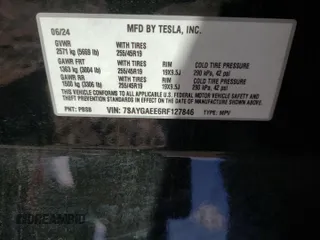 2024 Tesla Model Y Long Range с VIN 7SAYGAEE6RF127846, выставлен на аукционе Copart как лот 56968035 с пробегом 23 328 миль миль и Списание • Salvage title. История ставок и продаж доступна на DreamBid. Изображение 12.