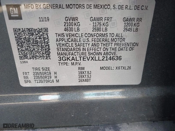 2020 GMC Terrain SLE with VIN 3GKALTEVXLL214636, listed as a IAAI auction lot 41461121 with 61,353 mi miles. Bid and sale history available at carsss.com. Image 9.