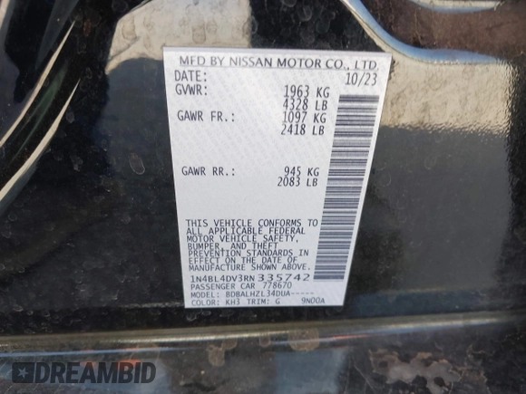 2024 Nissan Altima SV z VIN 1N4BL4DV3RN335742, wystawiony jako IAAI lot #42521869 z przebiegiem 39 505 mil mil oraz . Historia ofert i sprzedaży dostępna na DreamBid. Obrazek 9.