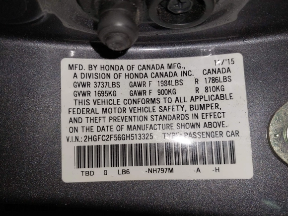 2016 Honda Civic Sedan LX with VIN 2HGFC2F56GH513325, listed as a IAAI auction lot 41972148 with 101,485 mi miles. Bid and sale history available at carsss.com. Image 9.