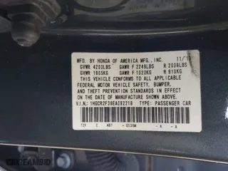 2014 Honda Accord Sedan LX with VIN 1HGCR2F38EA092218, listed as a IAAI auction lot 41969474 with 145,913 mi miles. Bid and sale history available at carsss.com. Image 9.