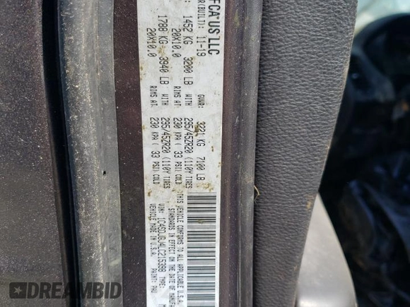 2020 Dodge Durango SRT with VIN 1C4SDJGJ4LC215398, listed as a Copart auction lot 59517274 with Not Provided miles and Clean Title. Bid and sale history available at DreamBid. Image 12.