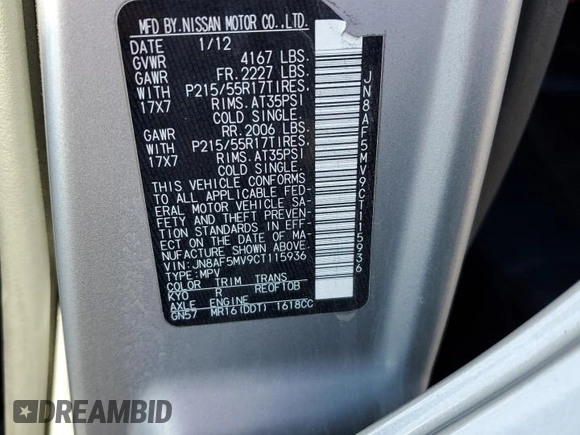 2012 Nissan Juke SL with VIN JN8AF5MV9CT115936, listed as a Copart auction lot 49877285 with Not Provided miles and Salvage Title. Bid and sale history available at DreamBid. Image 14.