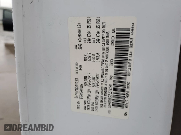 2007 Dodge 1500 ST with VIN 1D7HA18K77J519729, listed as a Copart auction lot 45473035 with 266,222 mi miles and Salvage Title. Bid and sale history available at DreamBid. Image 14.