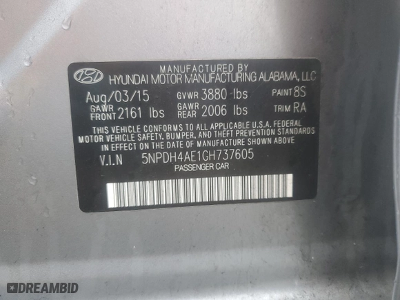 2016 Hyundai Elantra SE with VIN 5NPDH4AE1GH737605, listed as a Copart auction lot 52636865 with 351,666 mi miles and Salvage Title. Bid and sale history available at carsss.com. Image 12.
