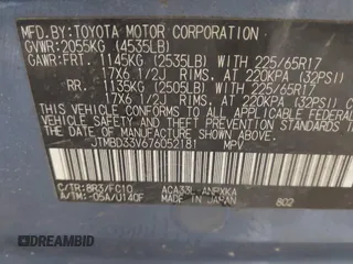 2007 Toyota RAV4 с VIN JTMBD33V676052181, выставлен на аукционе IAAI как лот 42521195 с пробегом 181 893 миль миль и . История ставок и продаж доступна на DreamBid. Изображение 9.