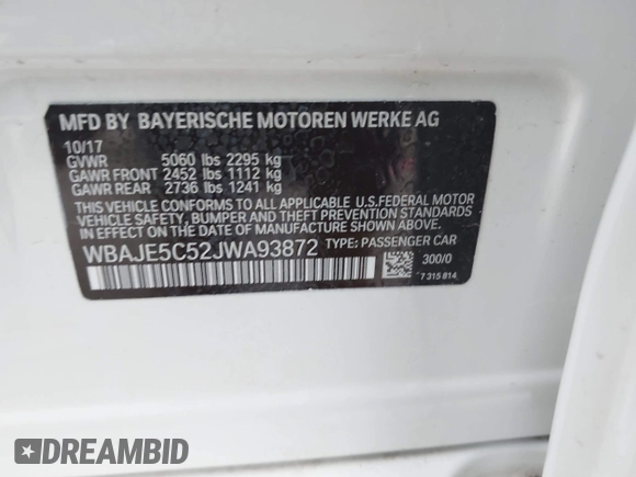 2018 BMW 5 Series 540i z VIN WBAJE5C52JWA93872, wystawiony jako IAAI lot #42191999 z przebiegiem 47 508 mil mil oraz . Historia ofert i sprzedaży dostępna na DreamBid. Obrazek 9.