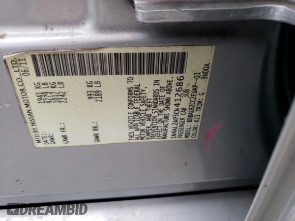 2012 Nissan Altima 2.5 S with VIN 1N4AL2AP3CN412686, listed as a Copart auction lot 62047354 with 0 mi miles and Salvage Title. Bid and sale history available at carsss.com. Image 13.