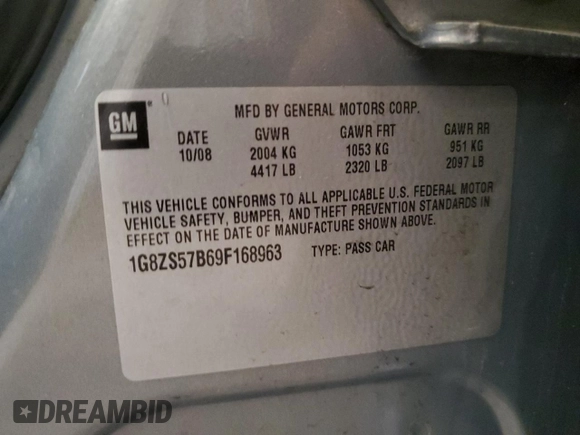 2009 Saturn Aura XE with VIN 1G8ZS57B69F168963, listed as a Copart auction lot 51435475 with 189,762 mi miles and Non Repairable. Bid and sale history available at DreamBid. Image 14.