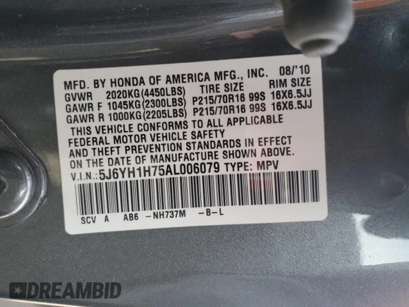 2010 Honda Element EX with VIN 5J6YH1H75AL006079, listed as a Copart auction lot 87446514 with 146,422 mi miles and Salvage Title. Bid and sale history available at DreamBid. Image 14.