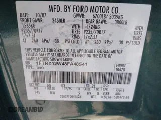 2008 Ford F-150 STX with VIN 1FTRX12W48FA48541, listed as a IAAI auction lot 41657020 with 328,755 mi miles and . Bid and sale history available at carsss.com. Image 9.