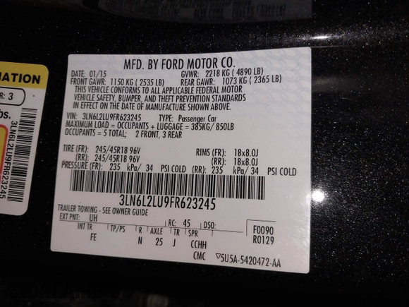 2015 Lincoln MKZ Hybrid with VIN 3LN6L2LU9FR623245, listed as a IAAI auction lot 41599726 with 202,108 mi miles. Bid and sale history available at carsss.com. Image 9.