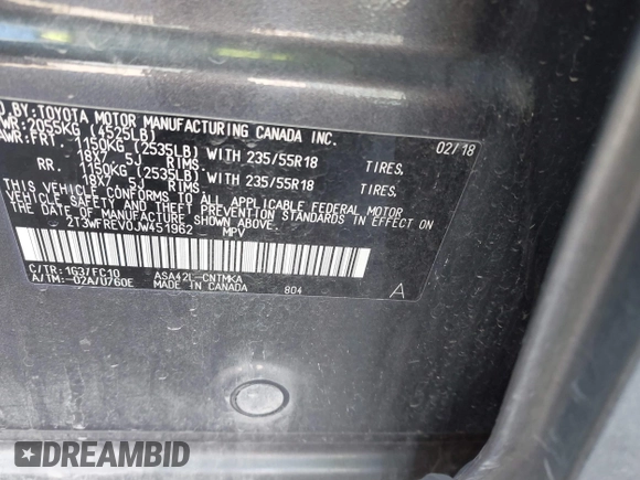 2018 Toyota RAV4 XLE with VIN 2T3WFREV0JW451962, listed as a IAAI auction lot 41670185 with 75,718 mi miles. Bid and sale history available at carsss.com. Image 9.