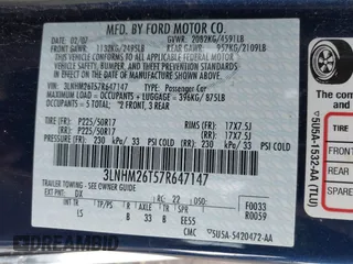 2007 Lincoln MKZ with VIN 3LNHM26T57R647147, listed as a IAAI auction lot 41574855 with 101,202 mi miles. Bid and sale history available at carsss.com. Image 9.