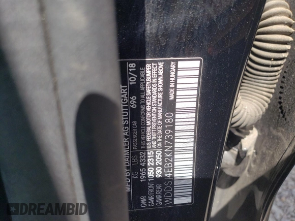 2019 Mercedes-Benz CLA 250 with VIN WDDSJ4EB2KN739180, listed as a Copart auction lot 52827555 with 76,832 mi miles and Salvage title. Bid and sale history available at DreamBid. Image 12.