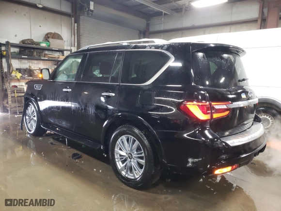 2019 Infiniti QX80 LUXE with VIN JN8AZ2NE5K9233952, listed as a Copart auction lot 45523965 with 107,500 mi miles and Salvage Title. Bid and sale history available at carsss.com. Image 2.