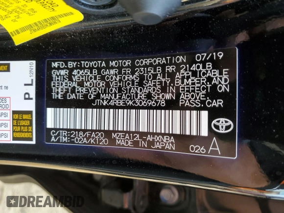 2019 Toyota Corolla Hatchback SE with VIN JTNK4RBE9K3069678, listed as a Copart auction lot 64467824 with 19,956 mi miles and Clean Title. Bid and sale history available at carsss.com. Image 12.